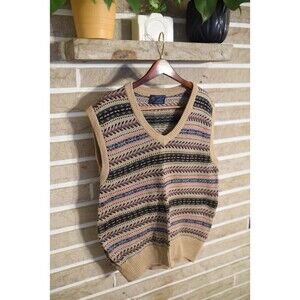 VTG Kenneth Gordon USA Wakefield Sweater Vest M Fair Isle Striped Preppy Cotton